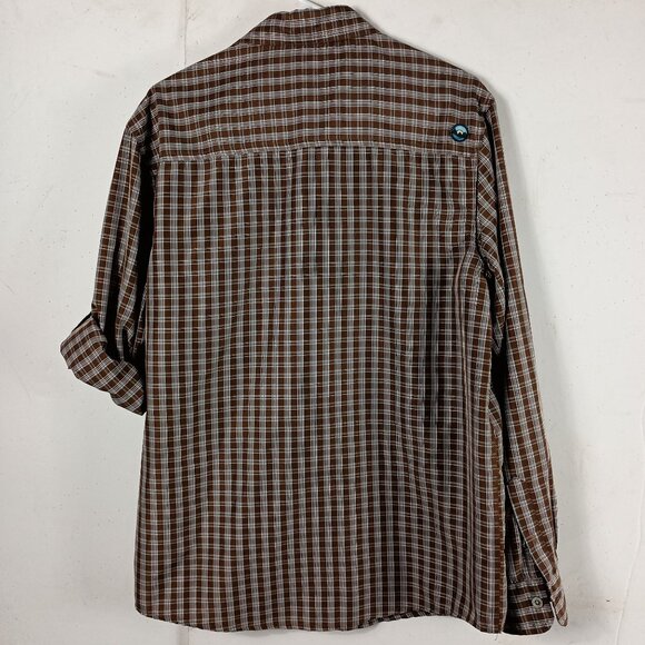 Wrangler Plaid Hiking Shirt Mens M Brown Outdoor Gorpcore Vented Roll Tab - Picture 7 of 8